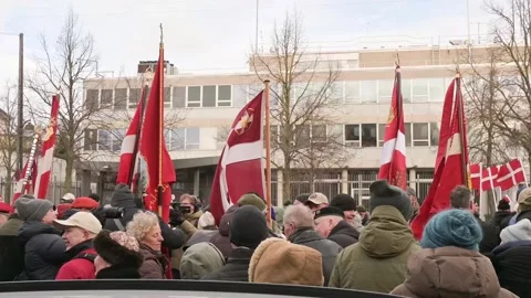 Veterans demonstrate in front of US Embassy in Copenhagen Video stock 328122396