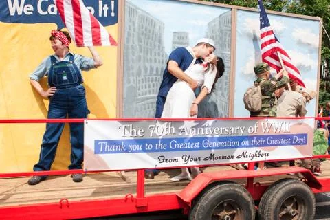 Veterans Parade Float Honors 70th Anniversary Of World War II Stock Photos