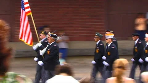 Veterans On Parade Slow Shutter Speed Stock Footage 164869542