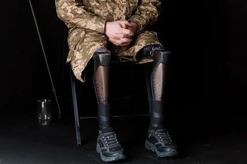 A Veteran's Strength: Empowering Courage with a Bionic Leg Prosthesis Stock Photos