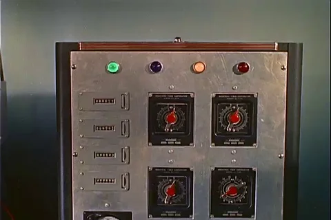 Veterinarian operates control machine during test at Randolph AFB - 1959 Stock Footage 104652747
