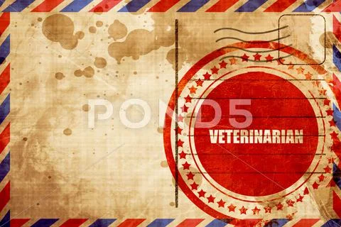 Veterinarian, red grunge stamp on an airmail background Stock Illustration