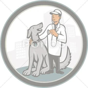 Veterinarian vet with pet dog cartoon Stock Illustration