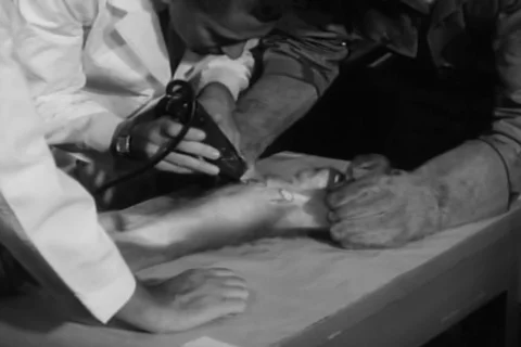 Veterinarians shave monkey's back at USAF School of Aviation Medicine - 1959 Stock Footage 104652064