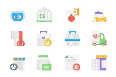 Veterinary 3d icons set. Pack flat pictograms of different types of aquariu.. Stock Illustration