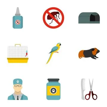 Veterinary animals icons set, flat style Illustrazione stock
