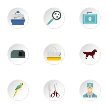 Veterinary animals icons set, flat style Illustrazione stock