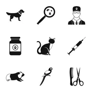 Veterinary animals icons set, simple style Stock Illustration