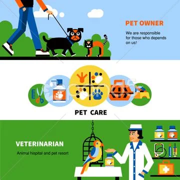 Veterinary banners with pet and veterinarian Stock Illustration