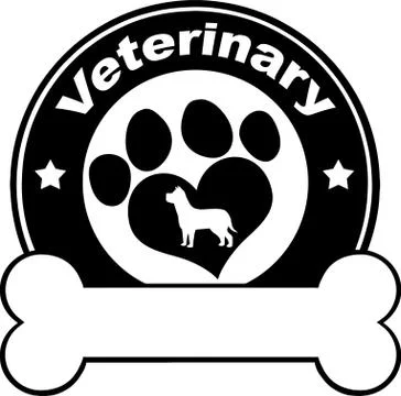 Veterinary Black Circle Label Design With Love Paw Dog And Bone Under Text Ilustração Stock