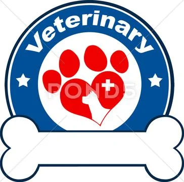 Veterinary Blue Circle Label Design With Love Paw Dog, Cross And Bone Under  Text: Graphic #44023369