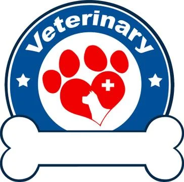 Veterinary Blue Circle Label Design With Love Paw Dog, Cross And Bone Under Text Stock Illustration