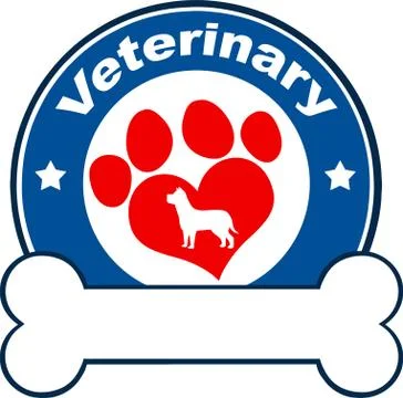 Veterinary Blue Circle Label Design With Love Paw Dog And Bone Under Text Illustrazione stock