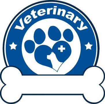 Veterinary Blue Circle Label With Love Paw Dog, Cross And Bone Under Text Ilustração Stock