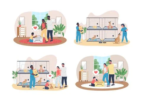 Veterinary care for pets 2D vector web banner, poster set 스톡 일러스트