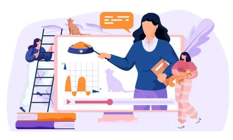 Veterinary care, video tutorial about keeping and feeding cats at home, diet Stock Illustration