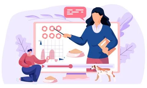 Veterinary care, video tutorial about keeping and feeding dogs at home, diet Illustrazione stock