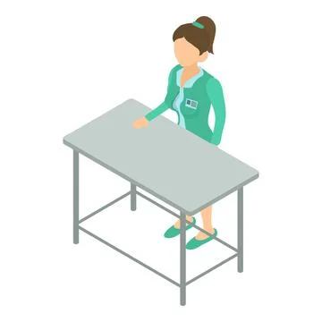 Veterinary clinic icon isometric vector. Doctor woman stands at table Stock Illustration