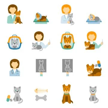 Veterinary clinic practice flat icons set Illustrazione stock