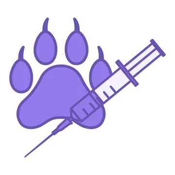 Veterinary Color Icon. Vector Icon. Animal Paw and Medical Syringe. Pet Tre.. Stock Illustration