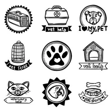 Veterinary Emblems Set Stock Illustration
