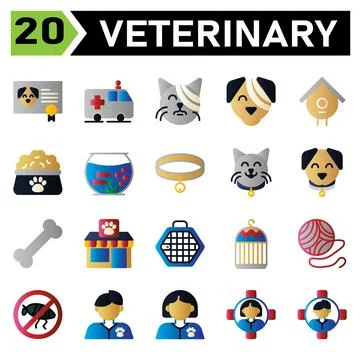 Veterinary icon set include certificate, vaccine, animal, pet, dog , ambulanc Stock-Illustration