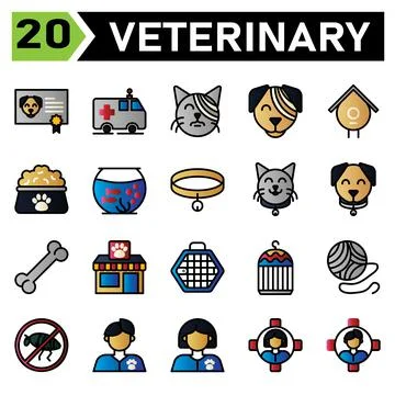 Veterinary icon set include certificate, vaccine, animal, pet, dog , ambulanc Stock-Illustration