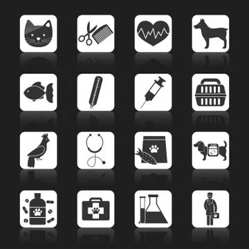 Veterinary icons set black Stock Illustration