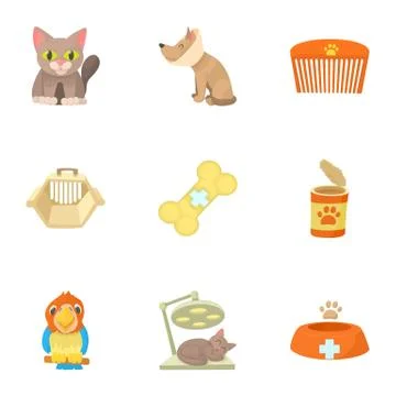 Veterinary icons set, cartoon style Stock Illustration
