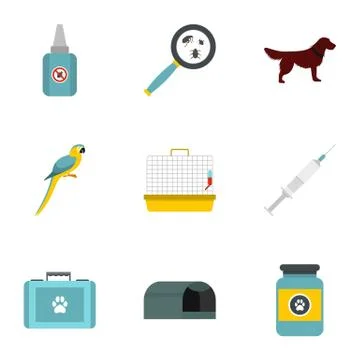 Veterinary icons set, flat style Illustrazione stock