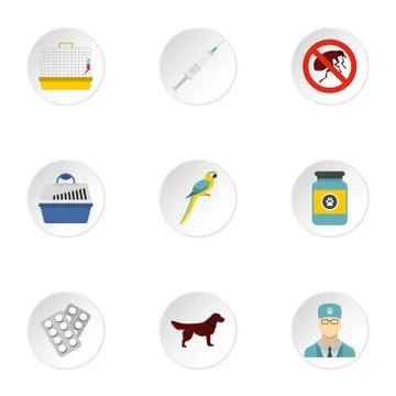 Veterinary icons set, flat style Illustrazione stock