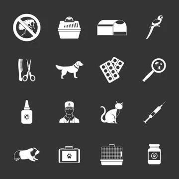 Veterinary icons set grey vector Stock Illustration