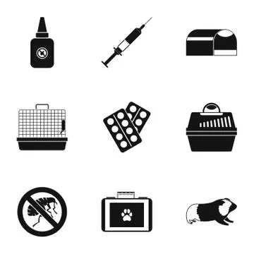 Veterinary icons set, simple style Stock Illustration