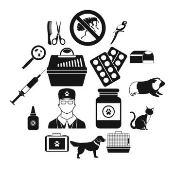 Veterinary icons set, simple style Stock Illustration