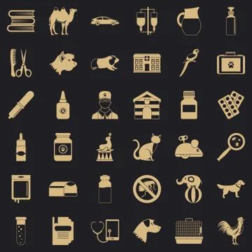 Veterinary illness icons set, simple style 스톡 일러스트