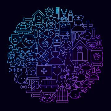 Veterinary Line Icon Circle Concept Stock Illustration