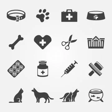 Veterinary pet vector icons set Stock Illustration