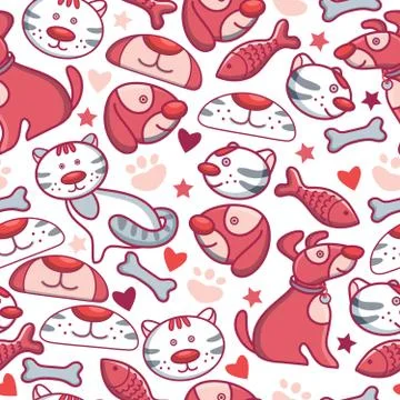 Veterinary seamless pattern vector pet animal puppy kitty character on vetclinic Illustrazione stock
