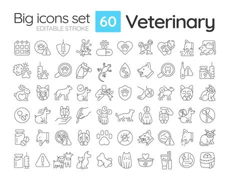 Veterinary simple line icons set Stock Illustration