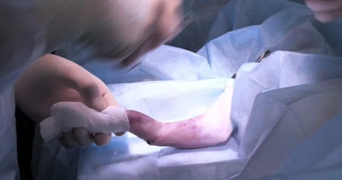 A veterinary surgeon prepares a pet's paw with a broken bone for orthopedic Stock Footage 238780090
