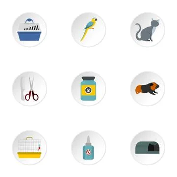 Veterinary things icons set, flat style Stock Illustration