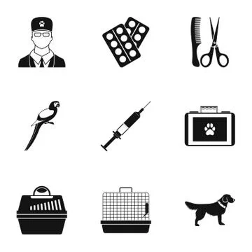 Veterinary things icons set, simple style Illustrazione stock