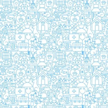 Veterinary White Line Seamless Pattern Stock Illustration