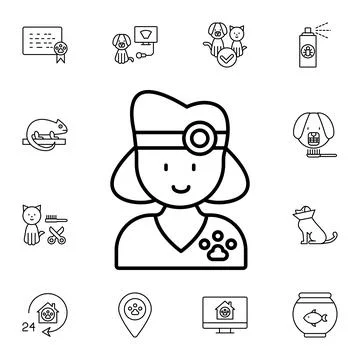 Veterinary, woman flat vector icon in petshop pack Stock Illustration