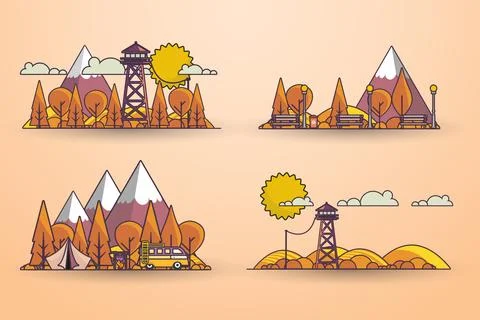 Vetor geometric creative landscape elements set. Stock Illustration