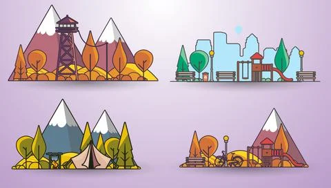 Vetor geometric creative landscape elements set. 스톡 일러스트