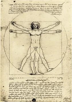 Vetruvian Man, by Leonardo da Vinci created c. 1480-1490. The drawing, demonstra Stock Photos