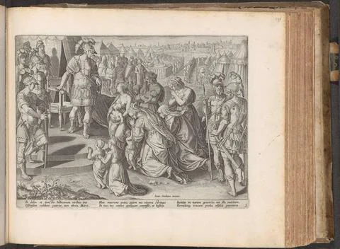 Veturia at the feet of Coriolanus; Famous Roman women; Den Grooten Emblema... Stock Photos