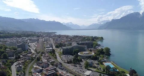 Vevey Nestle building - Aerial 4K 動画素材 89547853
