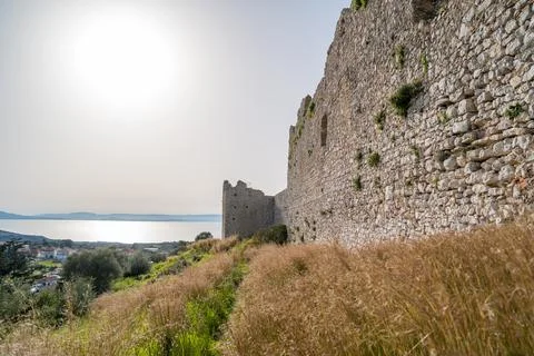 Vew of the defensive walls of Chlemoutsi Castle in Kastro, Peloponnese, Greece Stock Photos